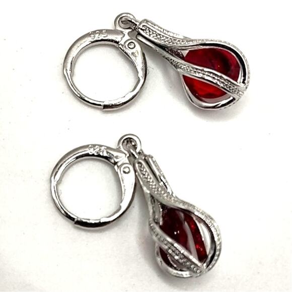 925 Silver Earrings Teardrop W/ Lab red Ruby Pendants Fashion Birthday Gift NEW! - Picture 3 of 6